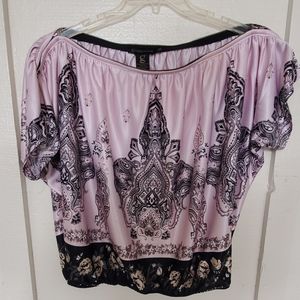 Grass Collection blouse w/ zipper across neckline